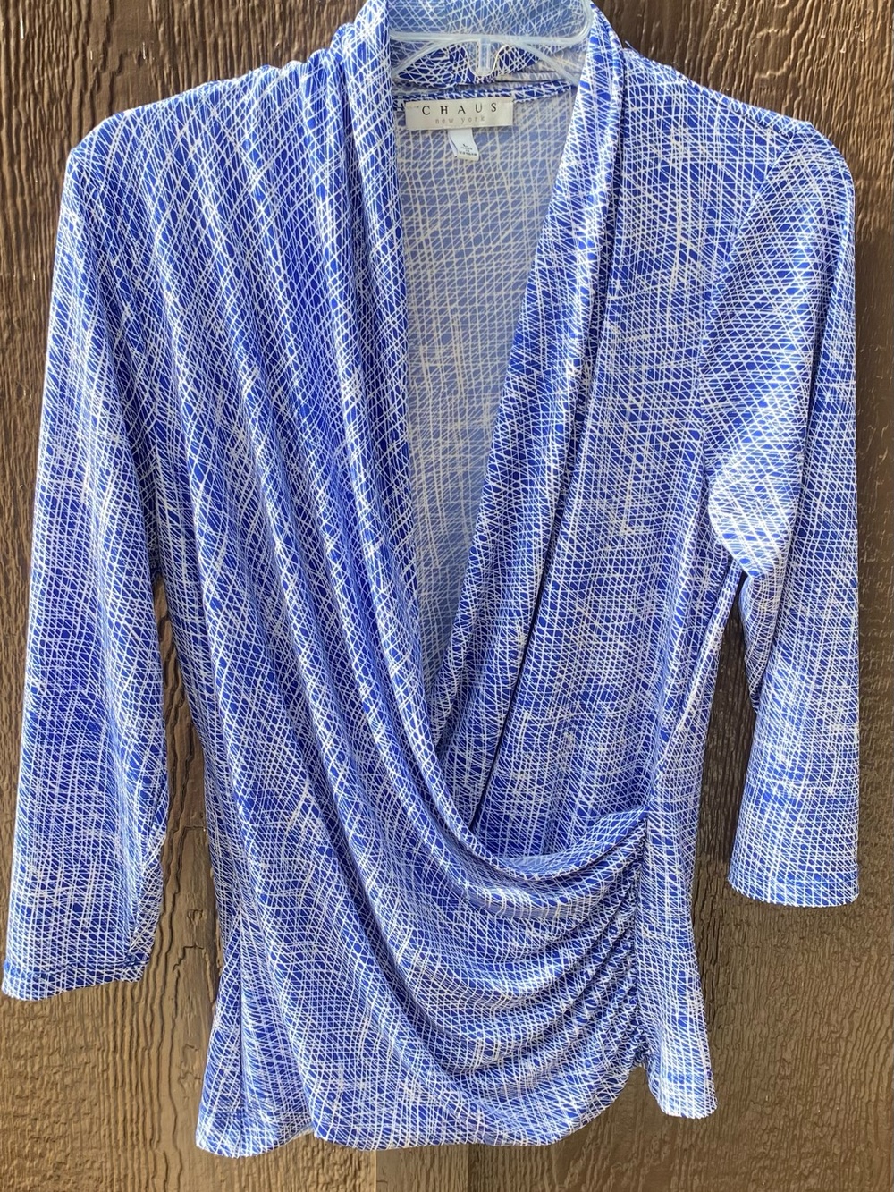 Chaus Blue and White Printed Top woman’s size L